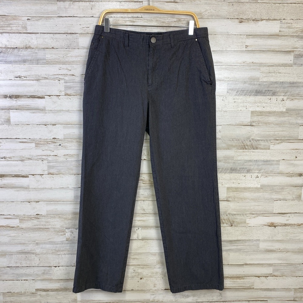 Marc Ecko Pants Men Gray Striped 32x32 100% Cotton Flat Front Straight Casual